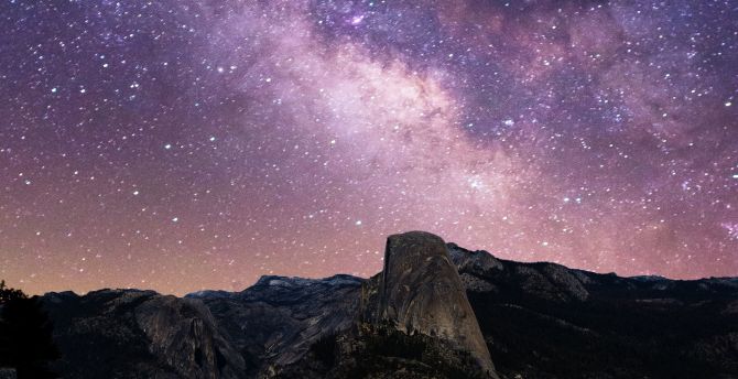 Yosemite valley, half dome, national park, milky way, night wallpaper