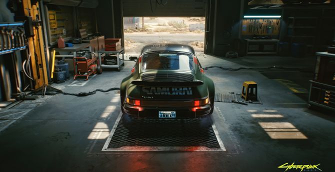 Samurai Porsche car, video game, Cyberpunk 2077 wallpaper