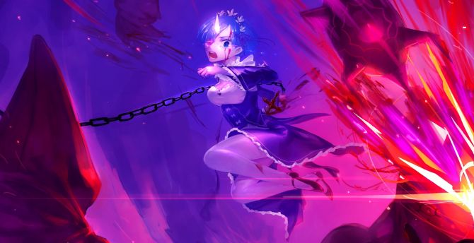 Rem, RE:ZERO, anime girl, artwork wallpaper