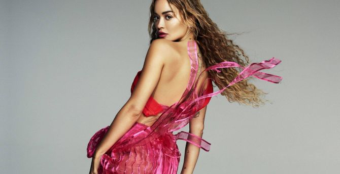 Rita Ora, pretty pink dress, 2023 wallpaper