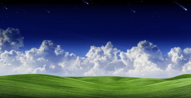 Landscape, Sunny day, clouds, green grass, landscape, white clouds wallpaper