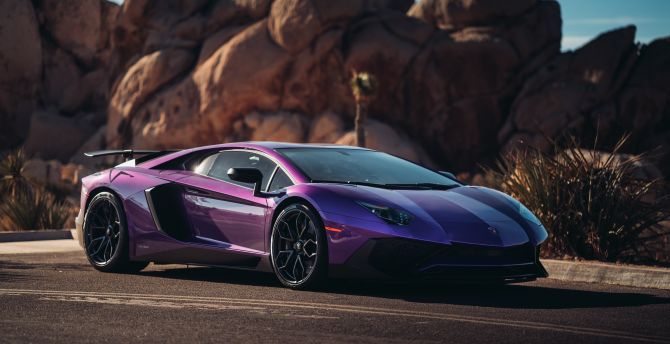Lamborghini Aventador LP 750, sports car, purple wallpaper