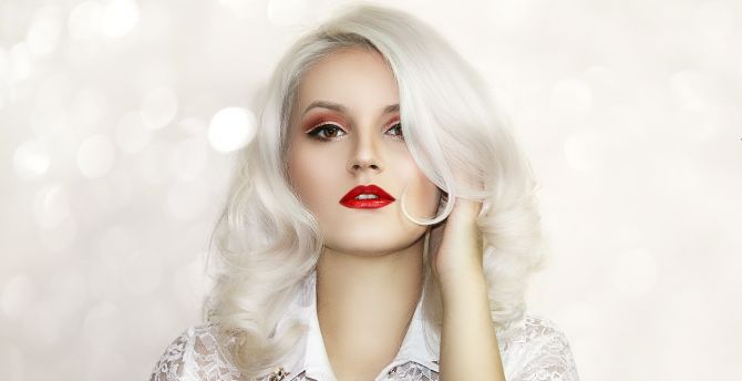 White hair, beautiful, woman, makeup wallpaper