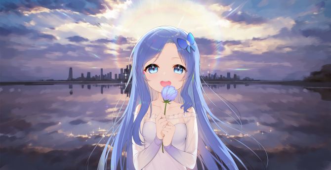 Wallpaper cute, anime girl, long hair blue, smile desktop wallpaper, hd  image, picture, background, f2e41f | wallpapersmug