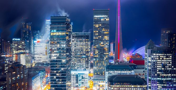 Toronto, cityscape, high skyscrapers, lights wallpaper