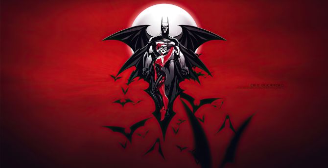 Batman & Harley Quinn, flight, bats, artwork wallpaper