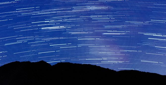 Blue sky, star trails, night, nature, silhouette wallpaper