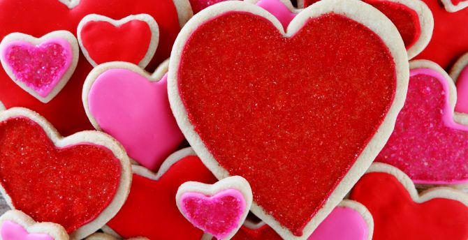 Love, hearts, cookies, dessert, pink red wallpaper