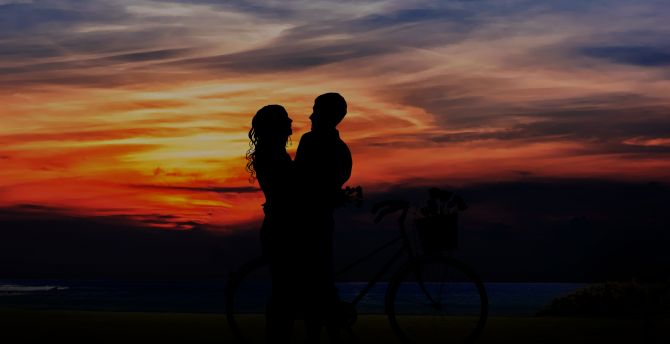 Couple, love, sunset, outdoor wallpaper