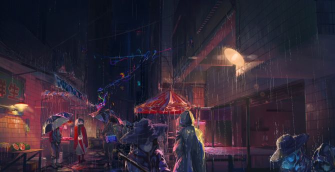 Wallpaper rain, anime girl, umbrella, art, original desktop wallpaper, hd  image, picture, background, f57c9d | wallpapersmug
