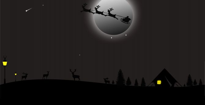 Santa, winter, sky, night, silhouette, art wallpaper