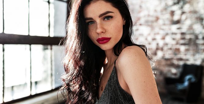 Red lips, beautiful, woman model wallpaper