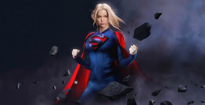 Supergirl in action, gorgeous and bold, artwork wallpaper