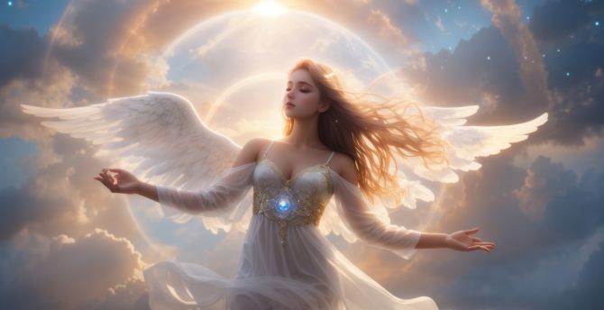 Embrace the world, angel girl, fantasy wallpaper
