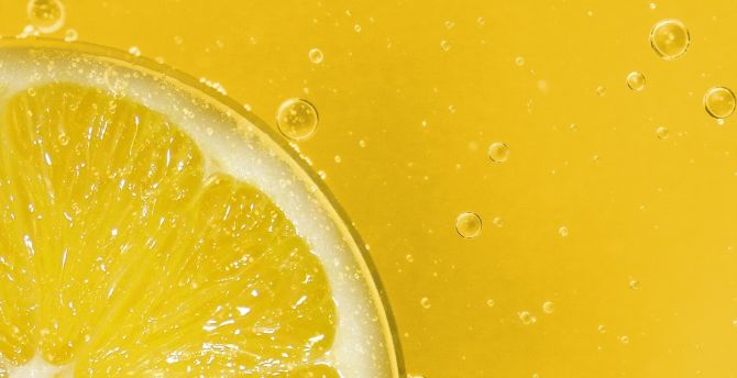 Lemon slice, bubbles, close up wallpaper