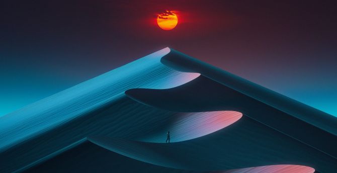 Lone walk, desert, night wallpaper