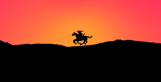 Horse ride, silhouette, sunset wallpaper