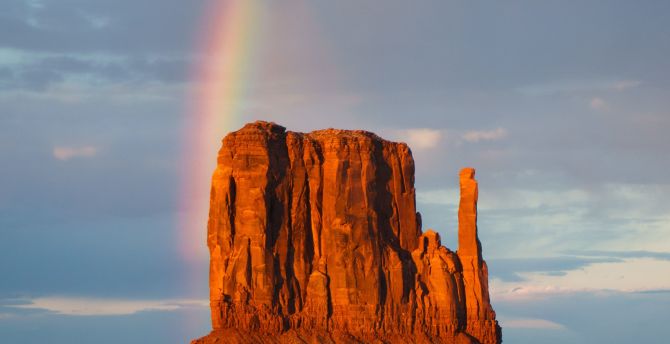 Desktop wallpaper cliff, mountains, landscape, rainbow, nature, hd