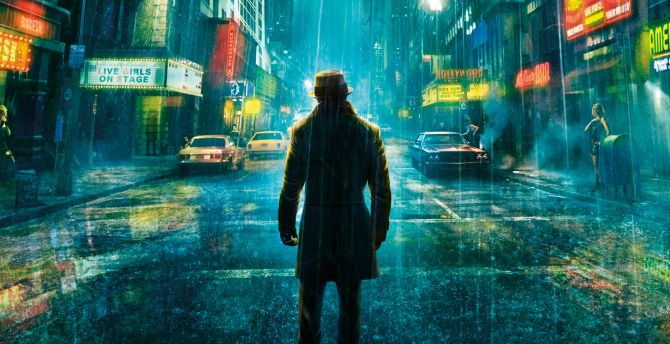 Rorschach Waifu, rain, Watchmen, movie, street wallpaper