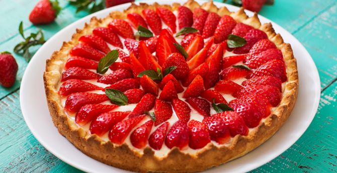Strawberry pie, cake, food wallpaper