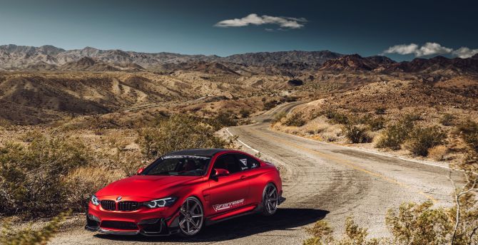 Red, BMW M4, luxury car, outdoor, landscape wallpaper