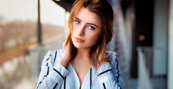 Girl with blue eyes, white shirt, beautiful wallpaper