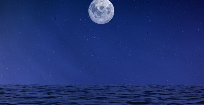 Moon, body of water, sea, night, artwork wallpaper