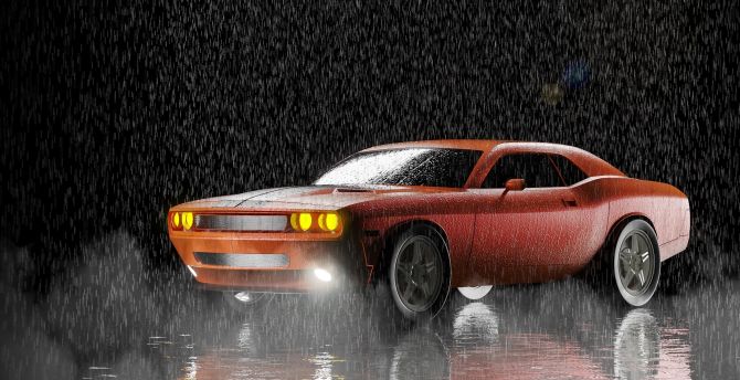 Artwork, Red Dodge Challenger, muscle car wallpaper