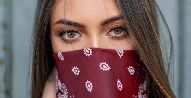 Woman, brown eyes, scarf on face wallpaper