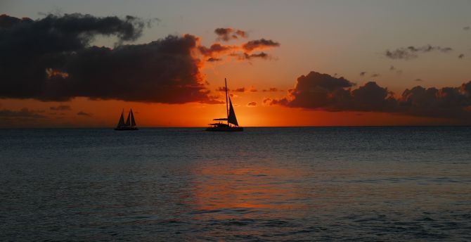 Barbados sea, sunset, boat, nature wallpaper