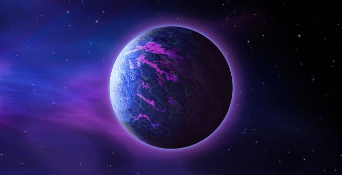 Blue-violet planet, fantasy wallpaper