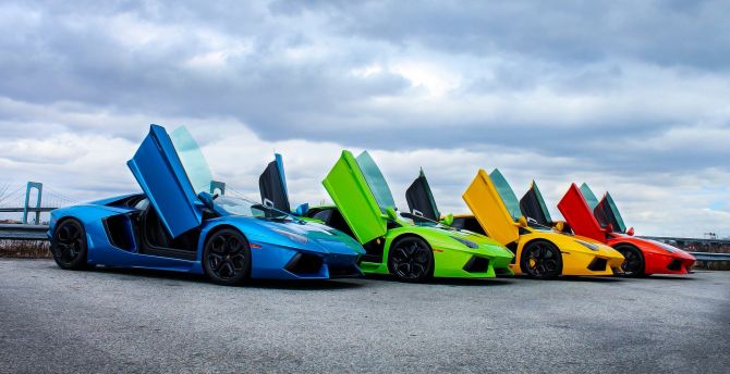 Super cars, colorful, Lamborghini Aventador wallpaper