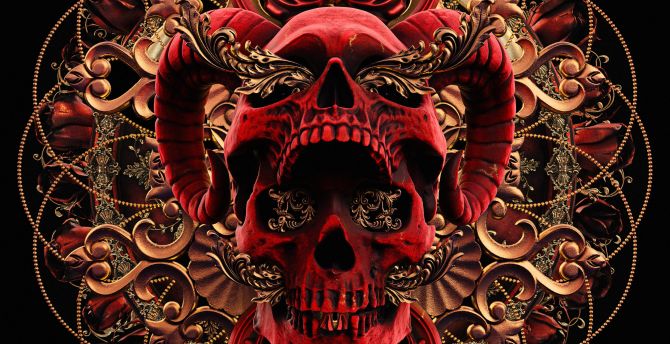 Red skull, abstract, art wallpaper