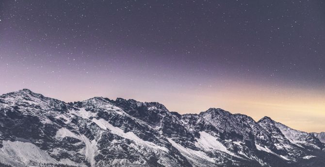 Snow covered mountains, stars, nature, starry sky wallpaper