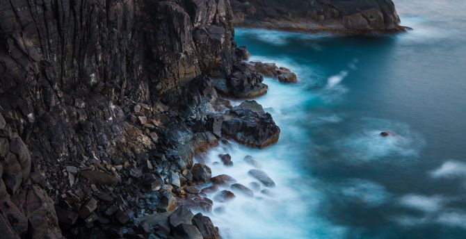 Coast, blue sea, rocks, adorable, nature wallpaper