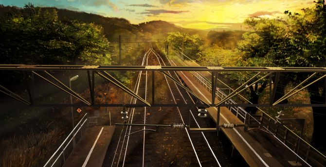 Railroads, anime, original wallpaper