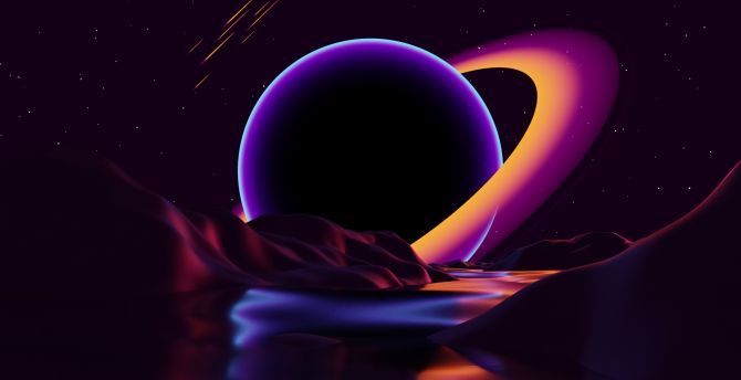 Dark Saturn, planet, digital art, dark wallpaper