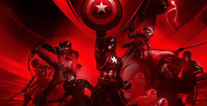 Avengers: Endgame, Marvel superheroes, red wallpaper