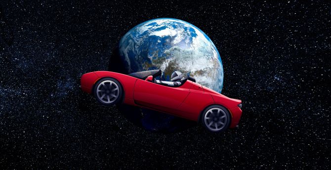 Tesla Roadster, Astronaut, earth orbit, space wallpaper