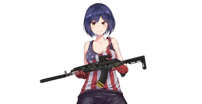 Anime girl, Tsukino Mito, Virtual YouTuber, with gun, cute wallpaper