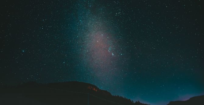 Silhouette, starry & dark sky, nature wallpaper