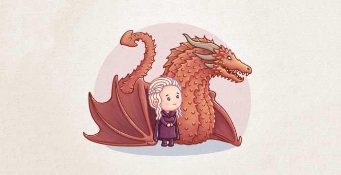 Dragon, Queen, Khaleesi, cartoon, artwork, game of thrones, minimal wallpaper