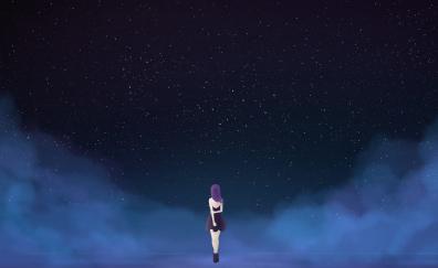 Starry sky, fantasy, anime girl, minimal, night