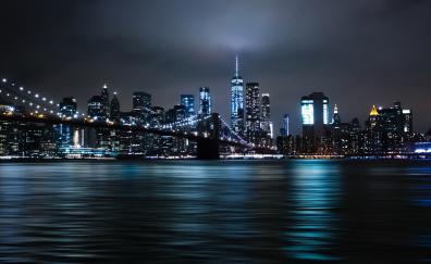 Brooklyn Bridge, night, cityscape