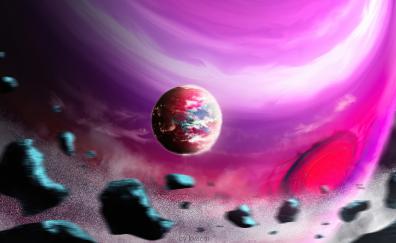 Violet World, space, asteroid, planet, fantasy