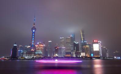 Urban city, Shanghai, night, cityscape