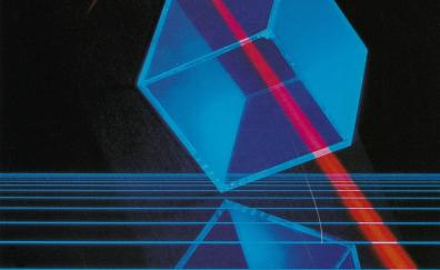 Retrowave, cube and red rays, abstract