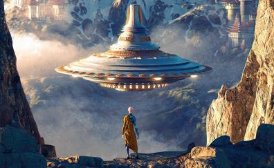 Fantasy, Sci-fi, alien ship, monk