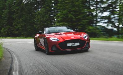 Red, sports car, Aston Martin DBS Superleggera