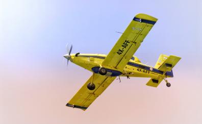 Yellow aircraft, flight, sky
